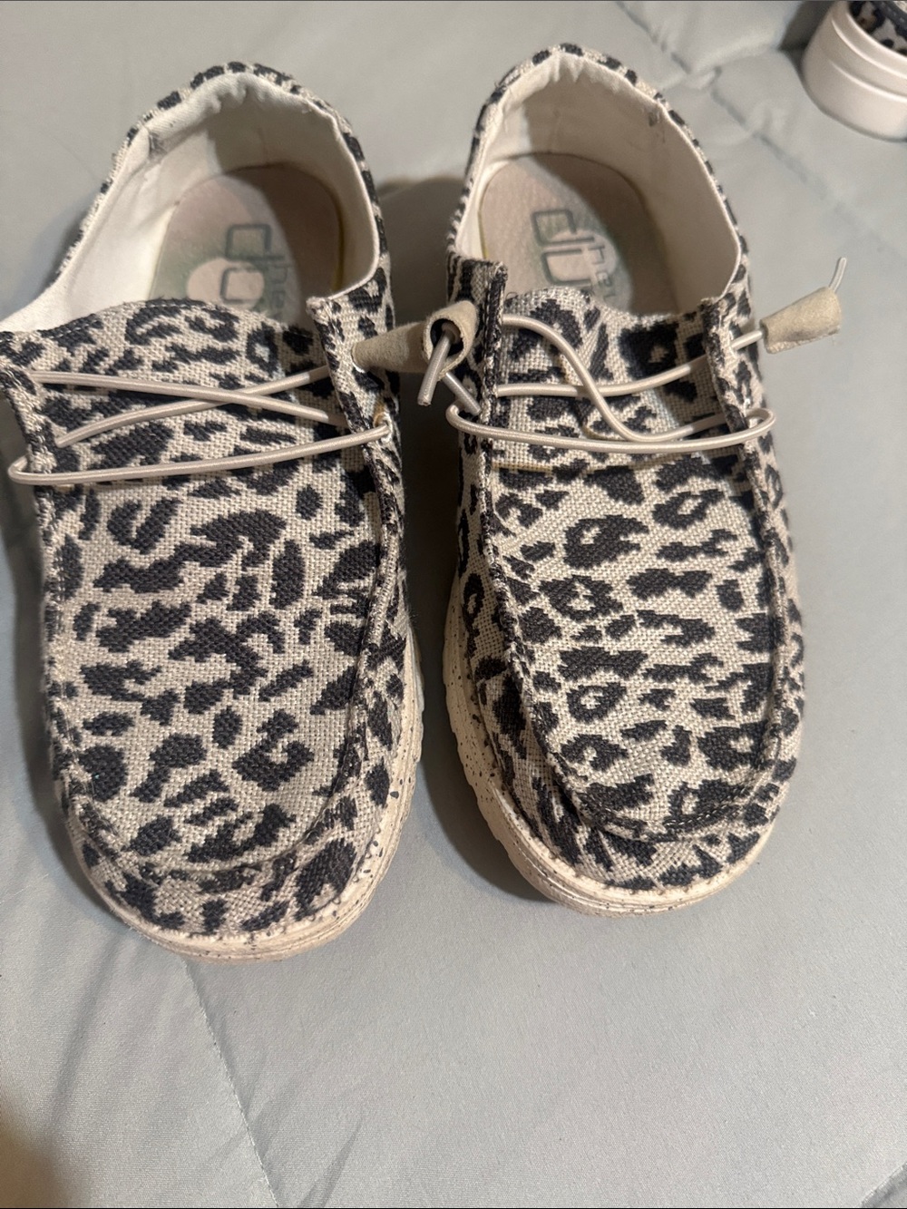 Hey Dude Women's Leopard Canvas Moccasins in Black & Cream